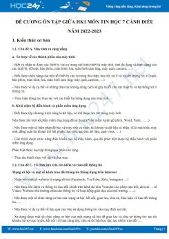 Đề cương ôn tập giữa HK1 môn Tin học 7 Cánh diều năm 2022-2023