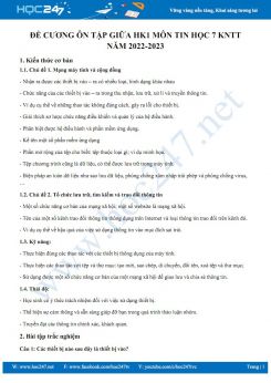 Đề cương ôn tập giữa HK1 môn Tin học 7 KNTT năm 2022-2023