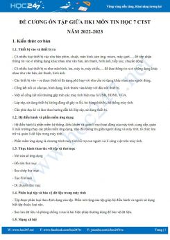Đề cương ôn tập giữa HK1 môn Tin học 7 CTST năm 2022-2023