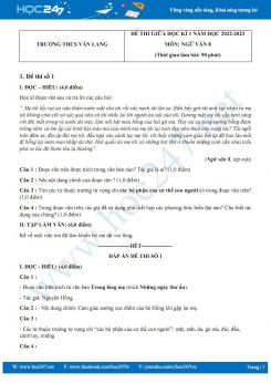 Bộ 5 đề thi giữa HK1 môn Ngữ văn 8 năm 2022-2023 có đáp án Trường THCS Văn Lang