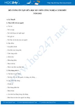 Đề cương ôn tập giữa HK1 môn Công nghệ 6 Cánh diều năm 2022-2023