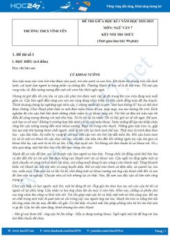 Bộ 5 đề thi giữa HK1 môn Ngữ văn 7 KNTT năm 2022-2023 có đáp án Trường THCS Vĩnh Yên