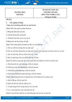 Bộ 3 Đề thi giữa HK1 môn Công Nghệ 6 CTST năm 2022-2023 Trường THCS Ngô Mây có đáp án