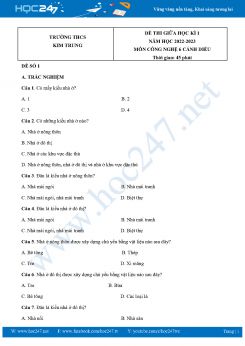 Bộ 3 Đề thi giữa HK1 môn Công Nghệ 6 Cánh diều năm 2022-2023 Trường THCS Kim Trung có đáp án
