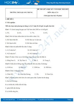 Bộ 5 đề thi giữa HK1 môn Địa lí 8 năm 2022-2023 có đáp án Trường THCS Quang Trung