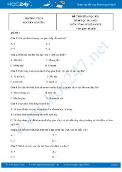 Bộ 3 Đề thi giữa HK1 môn Công Nghệ 6 KNTT năm 2022-2023 Trường THCS Nguyễn Nghiêm có đáp án