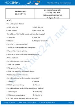 Bộ 3 Đề thi giữa HK1 môn Công Nghệ 6 CTST năm 2022-2023 Trường THCS Phan Văn Trị có đáp án