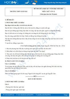 Bộ 5 đề thi giữa HK1 môn Ngữ văn 12 năm 2022-2023 có đáp án trường THPT Giáp Hải