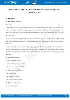 Đề cương ôn tập giữa HK1 môn Công nghệ 7 KNTT năm 2022-2023