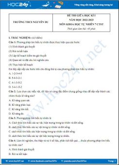 Đề thi giữa HK1 môn Khoa học tự nhiên 7 CTST có đáp án năm 2022-2023 Trường THCS Nguyễn Du