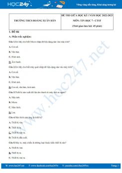 Đề thi giữa HK1 môn Tin học 7 CTST năm 2022-2023 có đáp án Trường THCS Hoàng Xuân Hãn