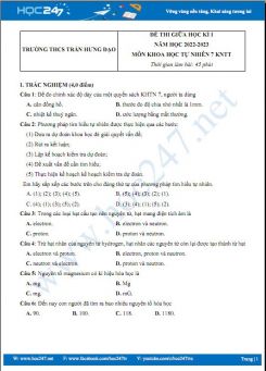 Đề thi giữa HK1 môn Khoa học tự nhiên 7 KNTT có đáp án năm 2022-2023 Trường THCS Trần Hưng Đạo