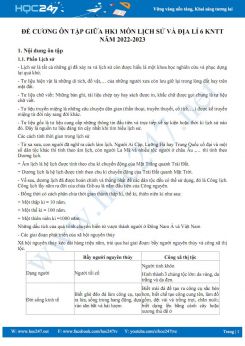 Đề cương ôn tập giữa HK1 môn Lịch sử và Địa lí 6 KNTT năm 2022-2023