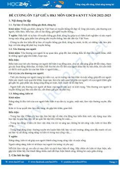 Đề cương ôn tập giữa HK1 môn GDCD 6 KNTT năm 2022-2023