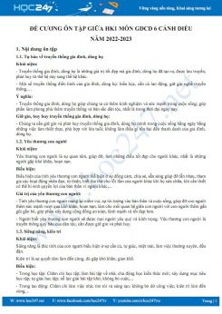 Đề cương ôn tập giữa HK1 môn GDCD 6 Cánh diều năm 2022-2023