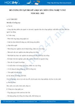 Đề cương ôn tập giữa HK1 môn Công nghệ 7 CTST năm 2022-2023