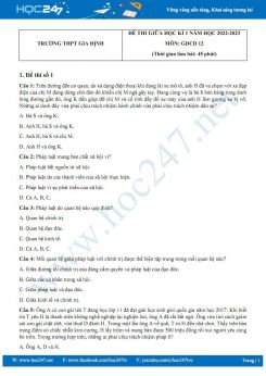 Bộ 5 đề thi giữa HK1 môn GDCD 12 năm 2022-2023 có đáp án trường THPT Gia Định