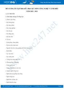 Đề cương ôn tập giữa HK1 môn Công nghệ 7 Cánh diều năm 2022-2023