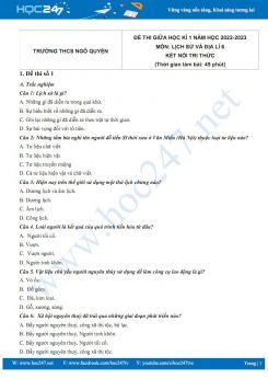 Bộ 5 đề thi giữa HK1 môn Lịch sử và Địa lí 6 KNTT năm 2022-2023 có đáp án Trường THCS Ngô Quyền