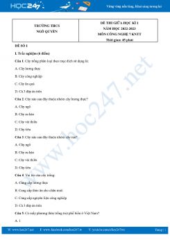 Bộ 3 Đề thi giữa HK1 môn Công Nghệ 7 KNTT năm 2022-2023 Trường THCS Ngô Quyền có đáp án