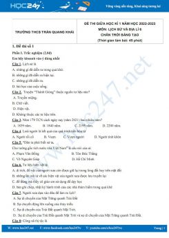 Bộ 5 đề thi giữa HK1 môn Lịch sử và Địa lí 6 CTST năm 2022-2023 có đáp án Trường THCS Trần Quang Khải