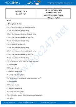 Bộ 3 Đề thi giữa HK1 môn Công Nghệ 7 CTST năm 2022-2023 Trường THCS Hà Huy Tập có đáp án