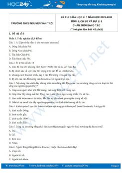Bộ 5 đề thi giữa HK1 môn Lịch sử và Địa lí 6 CTST năm 2022-2023 có đáp án Trường THCS Nguyễn Văn Trỗi