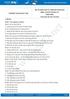 Đề thi giữa HK1 môn Lịch sử và Địa lí 6 Cánh diều năm 2022-2023 có đáp án Trường THCS Gia Hòa