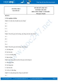 Bộ 3 Đề thi giữa HK1 môn Công Nghệ 7 Cánh diều năm 2022-2023 Trường THCS Nguyễn Du có đáp án