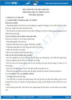 Đề cương ôn tập giữa HK1 môn Khoa học tự nhiên 6 CTST năm 2022-2023