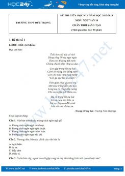 Bộ 5 đề thi giữa HK1 môn Ngữ văn 10 CTST năm 2022-2023 có đáp án Trường THPT Đức Trọng