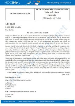 Bộ 5 đề thi giữa HK1 môn Ngữ văn 10 CD năm 2022-2023 có đáp án Trường THPT Nghi Xuân