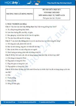 Đề thi giữa HK1 môn Khoa học tự nhiên 6 Cánh Diều có đáp án năm 2022-2023 Trường THCS Lê Hồng Phong