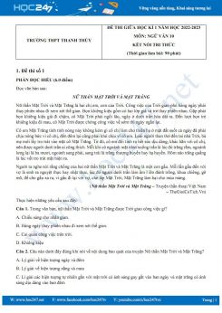 Bộ 5 đề thi giữa HK1 môn Ngữ văn 10 KNTT năm 2022-2023 có đáp án Trường THPT Thanh Thủy