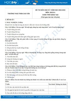 Bộ 5 đề thi giữa HK1 môn GDCD 6 CTST năm 2022-2023 có đáp án Trường THCS Trần Cao Vân