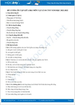 Đề cương ôn tập giữa HK1 môn Vật Lý 10 CTST năm học 2022-2023