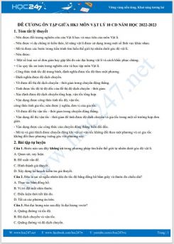 Đề cương ôn tập giữa HK1 môn Vật Lý 10 CD năm học 2022-2023