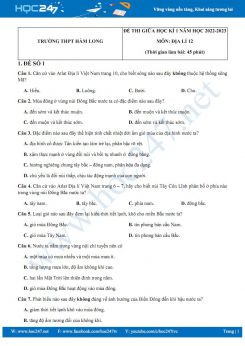 Bộ 5 đề thi giữa HK1 môn Địa lí 12 năm 2022-2023 có đáp án Trường THPT Hàm Long