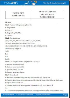 Bộ 3 đề thi giữa HK1 môn Hóa học 12 có đáp án năm 2022-2023 Trường THPT Hoàng Văn Thụ