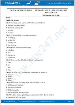 Bộ 5 đề thi giữa HK1 môn Lịch Sử 8 năm 2022-2023 có đáp án Trường THCS Tô Vĩnh Diện