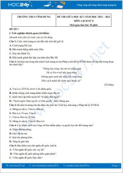 Bộ 5 đề thi giữa HK1 môn Lịch Sử 8 năm 2022-2023 có đáp án Trường THCS Vĩnh Hưng