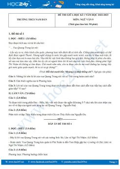 Bộ 5 đề thi giữa HK1 môn Ngữ văn 9 năm 2022-2023 có đáp án Trường THCS Nam Đàn