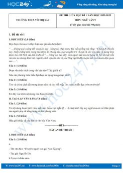 Bộ 5 đề thi giữa HK1 môn Ngữ văn 9 năm 2022-2023 có đáp án Trường THCS Võ Thị Sáu