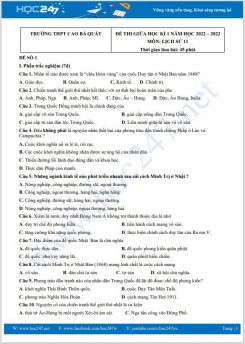 Bộ 5 đề thi giữa HK1 môn Lịch sử 11 năm 2022-2023 có đáp án Trường THPT Cao Bá Quát