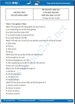 Đề thi giữa HK1 môn Hóa học 10 CTST có đáp án năm 2022-2023 Trường THPT Nguyễn Đình Chiểu