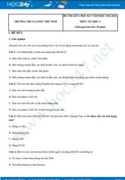 Bộ 2 đề thi giữa HK1 môn Tin học 9 năm 2022-2023 có đáp án Trường THCS Lương Thế Vinh