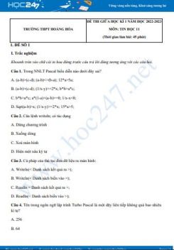 Bộ 2 đề thi giữa HK1 môn Tin học 11 năm 2022-2023 có đáp án Trường THPT Hoằng Hóa