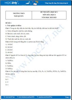 Bộ 3 đề thi giữa HK1 môn Hóa học 8 có đáp án năm 2022-2023 Trường THCS Ngô Quyền