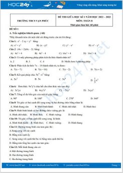 Bộ 5 đề thi giữa HK1 môn Toán 8 năm 2022-2023 có đáp án Trường THCS Vạn Phúc