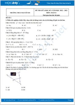 Bộ 5 đề thi giữa HK1 môn Toán 8 năm 2022-2023 có đáp án Trường THCS Nguyễn Du